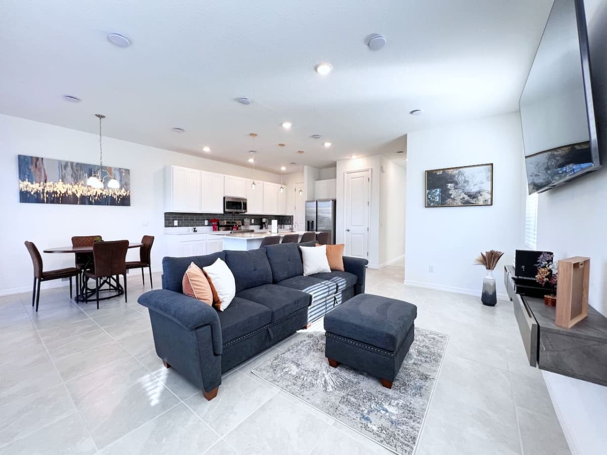 Spacious living room with smart TV